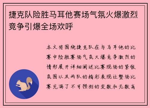 捷克队险胜马耳他赛场气氛火爆激烈竞争引爆全场欢呼